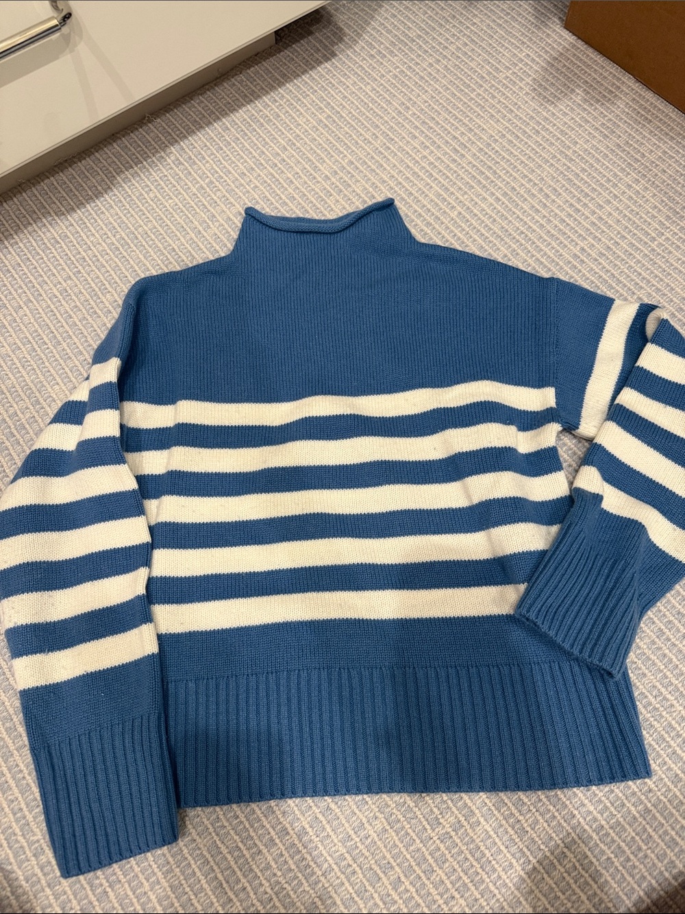KULE Blue and White Striped Turtleneck Sweater